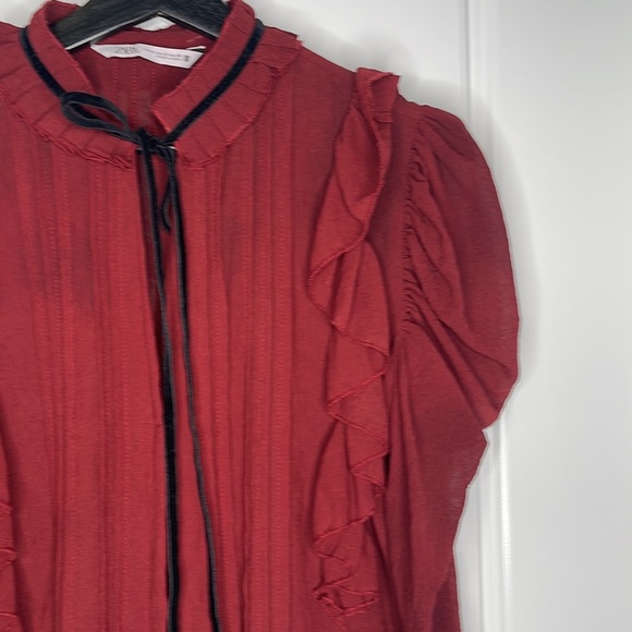 Zara VintageStyle Burgundy and black Longsleeved top size Small - Picture 2 of 12